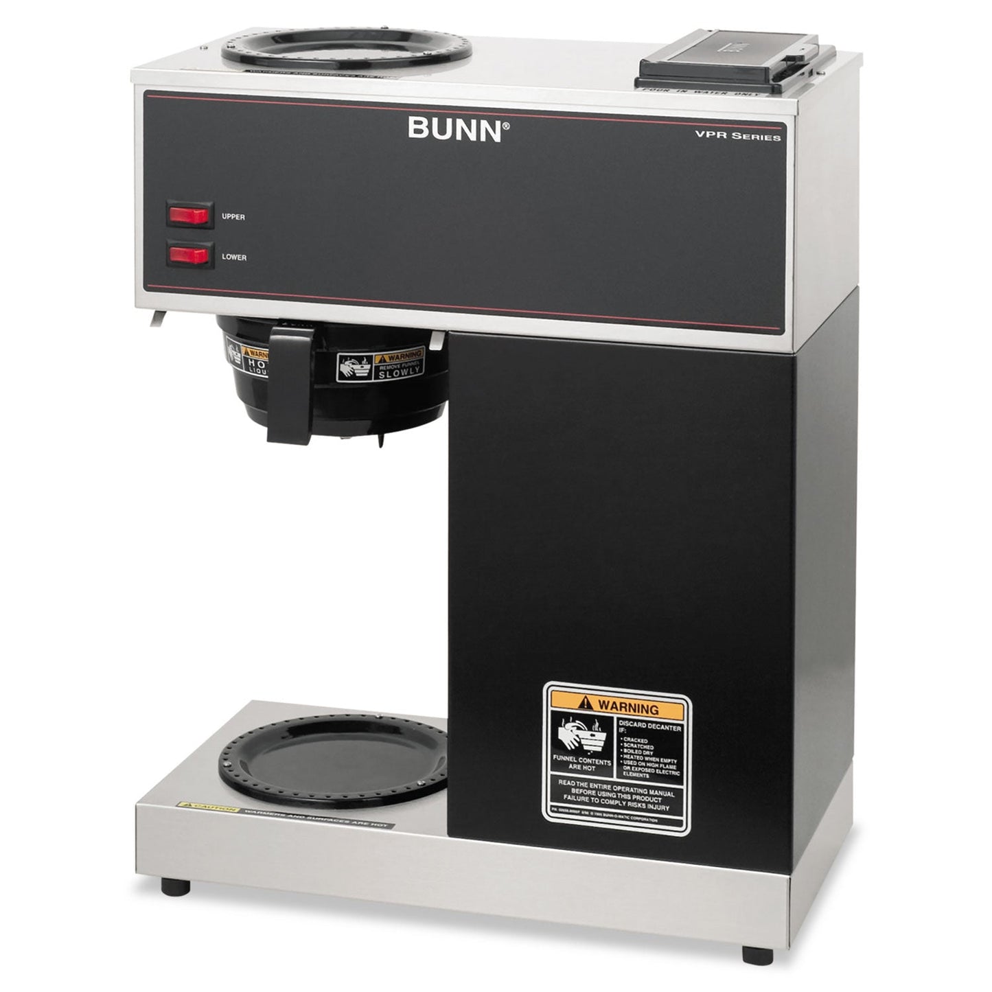 BUNN VPR Two Burner Pourover Coffee Brewer, 12-Cup, Stainless Steel, Black