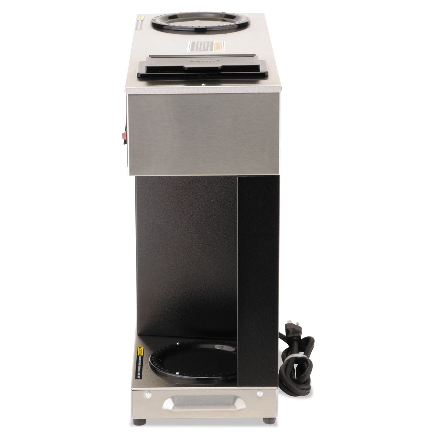 BUNN Pour-O-Matic Three-Burner Pour-Over Coffee Brewer, 12-Cup, Stainless Steel, Black